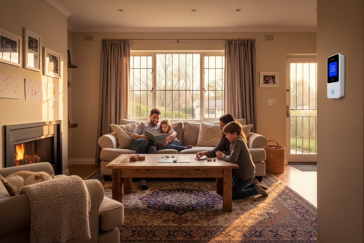 image d’une famille sécurisé dans leurs maisons 